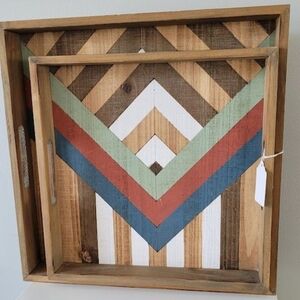 2 New Geometric Wooden Serving Trays